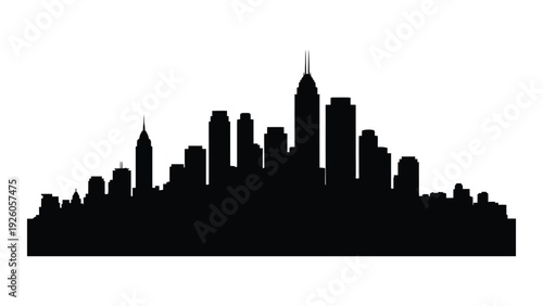 A black silhouette of a city skyline at dusk isolated on white background, Vector