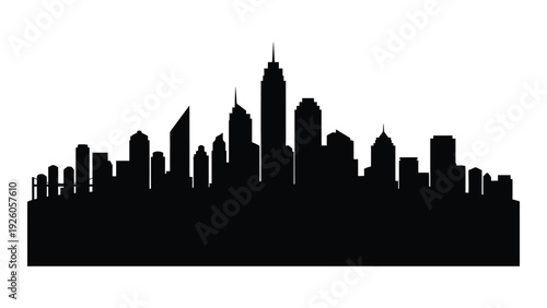 A black silhouette of a city skyline at dusk isolated on white background, Vector