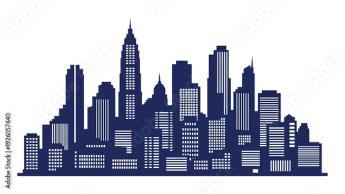 A city skyline with tall buildings isolated on white background, Vector