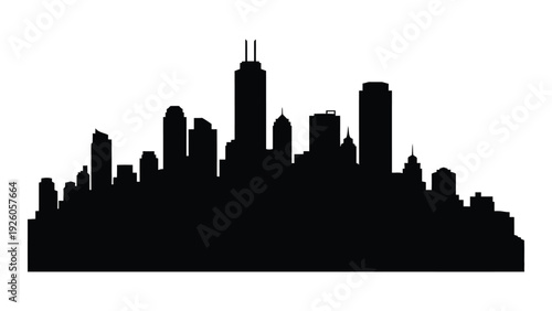 A black silhouette of a city skyline at dusk isolated on white background, Vector