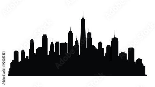 A black silhouette of a city skyline at dusk isolated on white background, Vector
