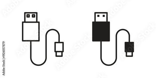 USB cable icon, line symbols on white background. EPS10