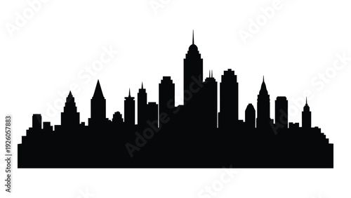 A black silhouette of a city skyline at dusk isolated on white background, Vector