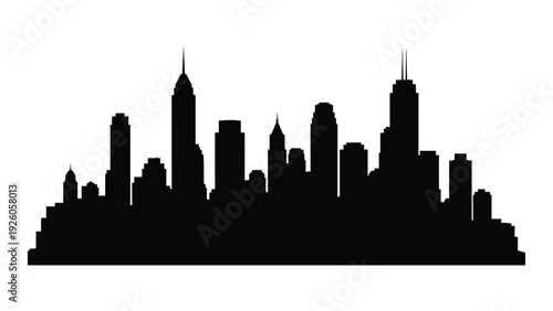 A black silhouette of a city skyline at dusk isolated on white background, Vector