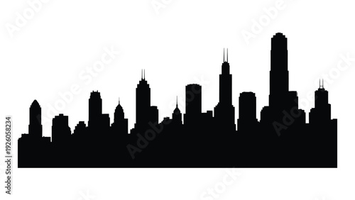 A black silhouette of a city skyline at dusk isolated on white background, Vector