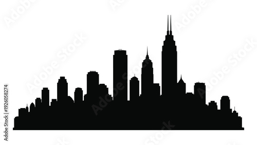 A black silhouette of a city skyline at dusk isolated on white background, Vector