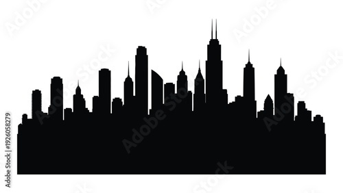 A black silhouette of a city skyline at dusk isolated on white background, Vector