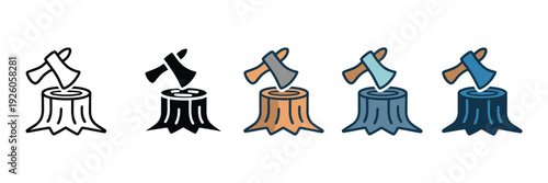 Deforestation icon element for design, minimal vector symbol representing tree removal