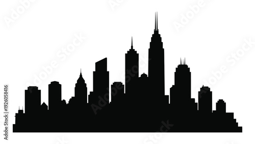 A black silhouette of a city skyline at dusk isolated on white background, Vector