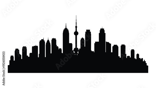 A black silhouette of a city skyline at dusk isolated on white background, Vector
