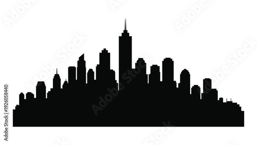 A black silhouette of a city skyline at dusk isolated on white background, Vector