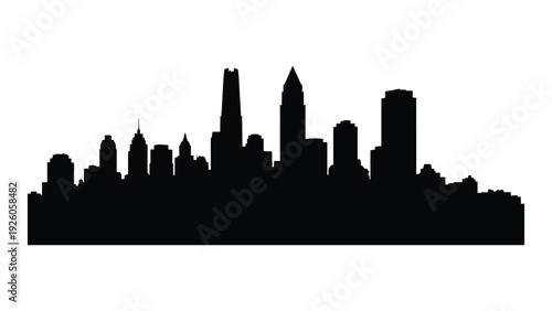 A black silhouette of a city skyline at dusk isolated on white background, Vector