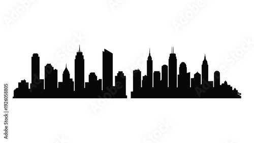 A black silhouette of a city skyline with many skyscrapers isolated on white background, Vector