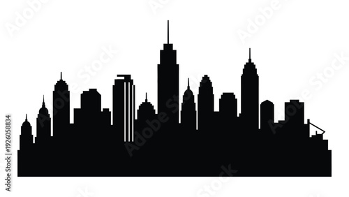 A black silhouette of a city skyline at dusk isolated on white background, Vector