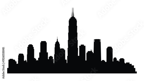 A black silhouette of a city skyline at dusk isolated on white background, Vector