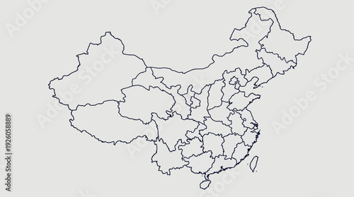 Outline Map of China with Provincial Borders on White Background