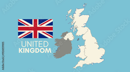 United Kingdom Map and Flag Illustration with British Isles Geography