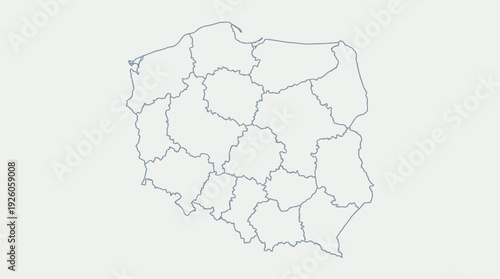 Poland Map Outline with Voivodeship Administrative Divisions - Simple Vector Graphic for Geography, Business & Education