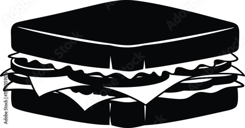 Black and white illustration of a square sandwich