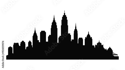 A black silhouette of a city skyline at dusk isolated on white background, Vector