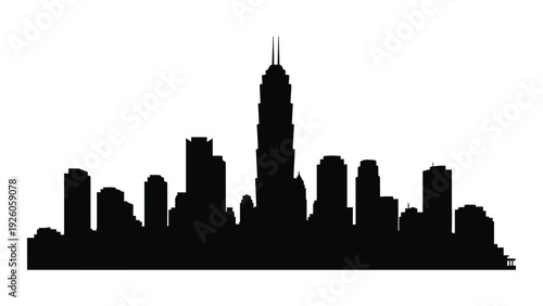 A black silhouette of a city skyline at dusk isolated on white background, Vector