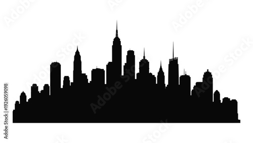 A black silhouette of a city skyline at dusk isolated on white background, Vector