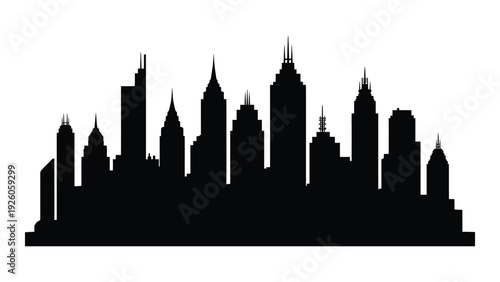A black silhouette of a city skyline at dusk isolated on white background, Vector