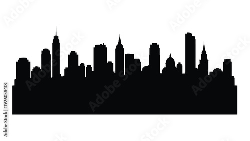 A black silhouette of a city skyline at dusk isolated on white background, Vector