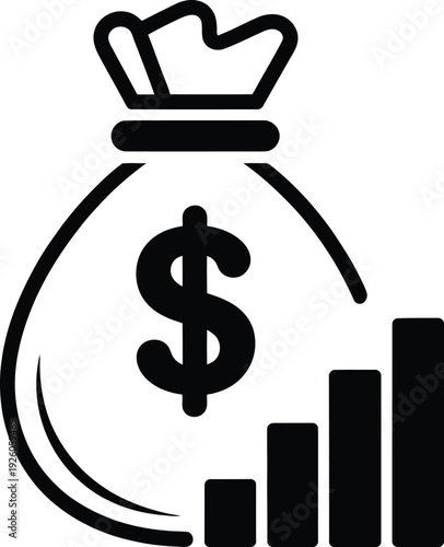 Money Bag with Growing Bar Chart Financial Growth Concept Stock Icon