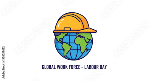 Labor Day icon with hard hat and globe