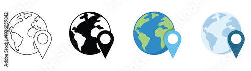 Destination icon set, designed in multi style with map pins, GPS markers, navigation routes