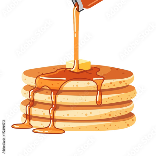 Stack of Pancakes with Butter and Maple Syrup Drizzling Down