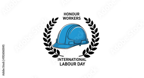 International Labour Day icon with hard hat and laurel wreath