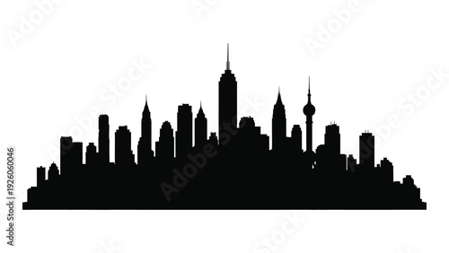 A black silhouette of a city skyline at dusk isolated on white background, Vector
