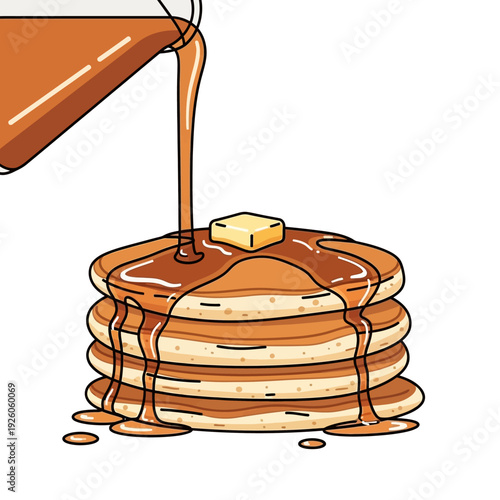 Stack of Pancakes with Syrup and Butter - Delicious Breakfast Illustration