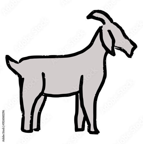 Hand drawn goat doodle, crayon textured farm animal, rough wax pencil goat sketch for kids education and nursery