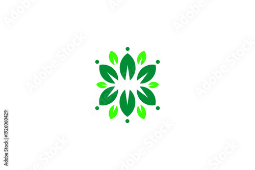 Foto Leaf ornament logo with natural green vector design style