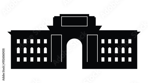 A black and white drawing of a building with an archway isolated on white background, Vector