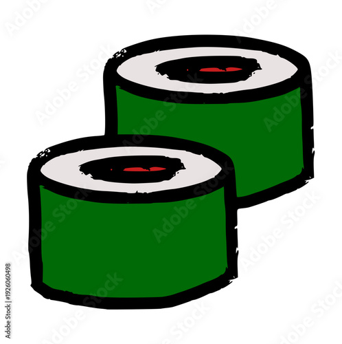 hand drawn sushi maki rolls doodle, japanese food vector icon with rough texture, minimalist asian cuisine element for sushi bar menu or snack concept