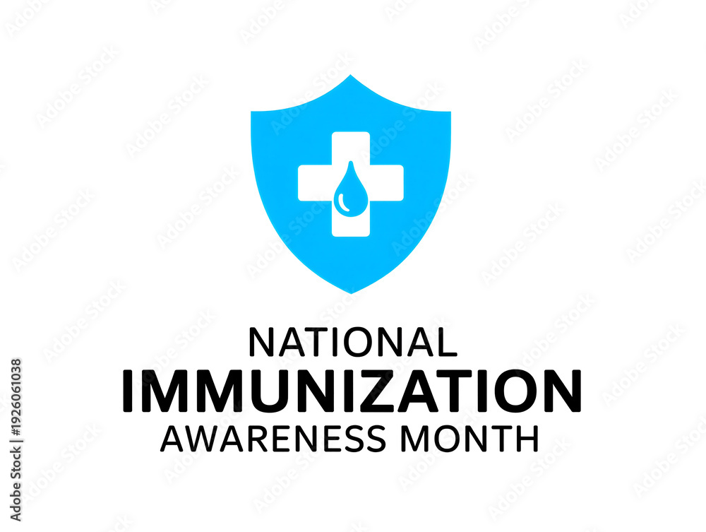 Obraz premium National immunization awareness month logo with shield and medical symbols