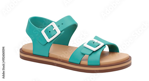 Teal Slide Sandals with White Buckle Accents