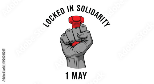 Labor day solidarity fist icon with red lock