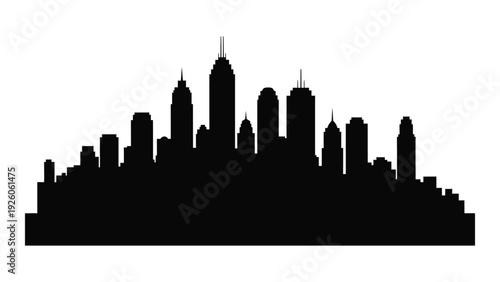 A black silhouette of a city skyline at dusk isolated on white background, Vector
