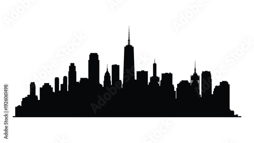 A black silhouette of a city skyline at dusk isolated on white background, Vector