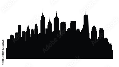 A black silhouette of a city skyline at dusk isolated on white background, Vector