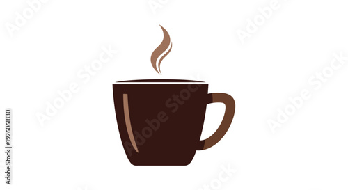 A simple illustration of a dark brown coffee cup with rising steam