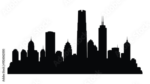 A black silhouette of a city skyline at dusk isolated on white background, Vector