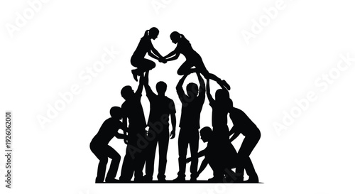 Human pyramid silhouette depicting teamwork cooperation and a dynamic performance