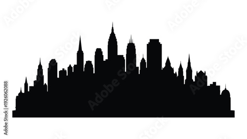 A black silhouette of a city skyline at dusk isolated on white background, Vector