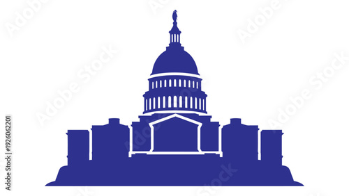 Icon of the united states capitol building in blue isolated on white background, Vector
